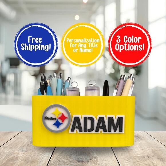 Personalized Pittsburgh Steelers Desk Organizer, Steelers Office Decor - Picture 1 of 10